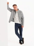 Men's biker jacket with pockets and collar - grey V3 OM-JALP-0157