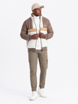 Colorful retro men's sports jacket - beige and white V2 OM-JALP-0175