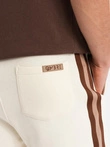 Men's sweat shorts with piping and drawstring waistband - cream V3 OM-SRSK-0156