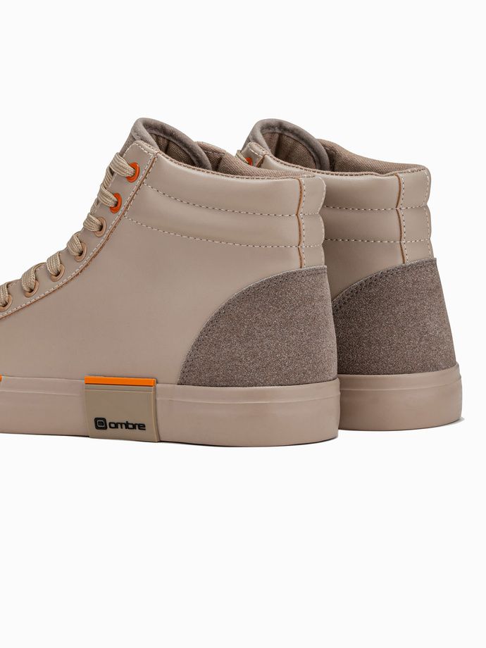 Men's high classic sneakers with quilted upper - beige and orange V6 OM-FOTH-0127