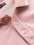 Men's melange polo longsleeve with embroidery - pink melange V2 OM-POLS-0129