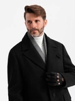 Men's single-breasted patterned coat with pockets - black V2 OM-COWC-0108