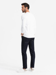 Pánske tričko SLIM FIT s dlhým rukávom, elastanom a potlačou - biele V2 OM-LSBC-0124