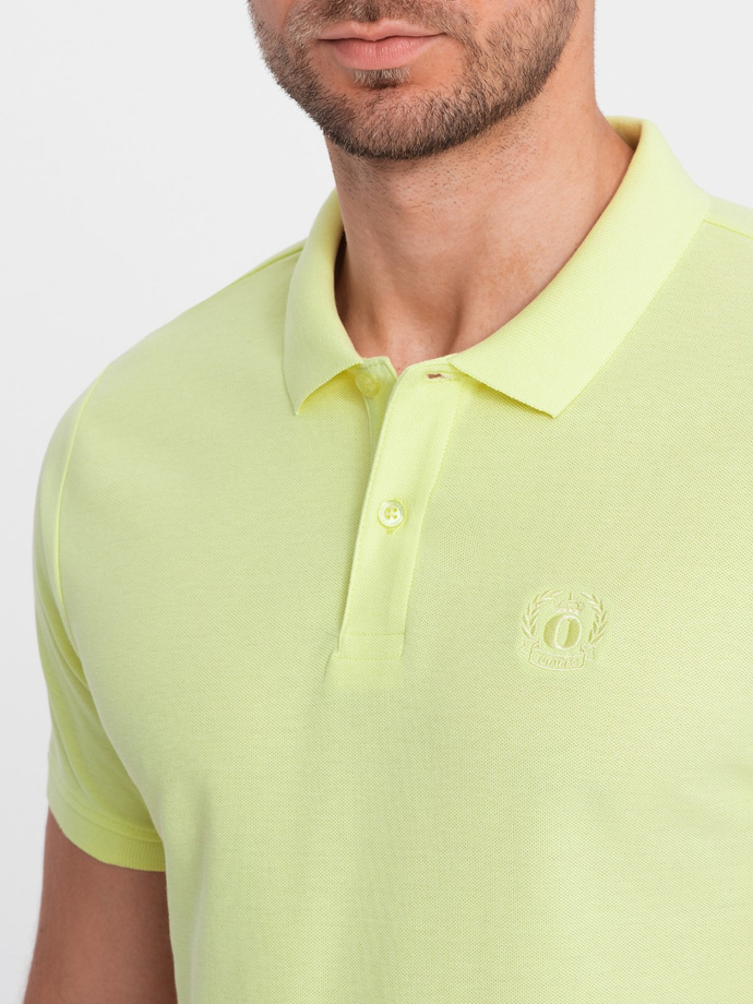 Tricou polo bărbătesc din tricot piqué - verde lime V15 S1374