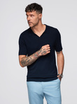 Men's buttonless polo shirt with classic weave - navy blue V1 OM-POSS-0159