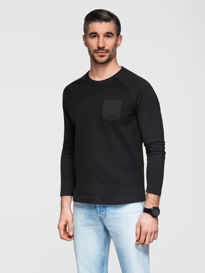 Men's longsleeve with "waffle" texture - black V4 OM-LSCL-0109