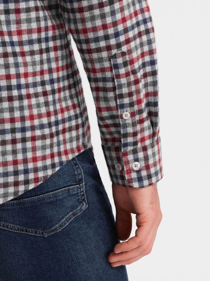 Vyriški languoti flaneliniai marškiniai - tamsiai mėlyni ir raudoni V3 OM-SHCS-0150