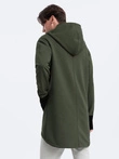 Asymmetrical men's sweatshirt with a spacious hood NANTES - dark olive green B1368