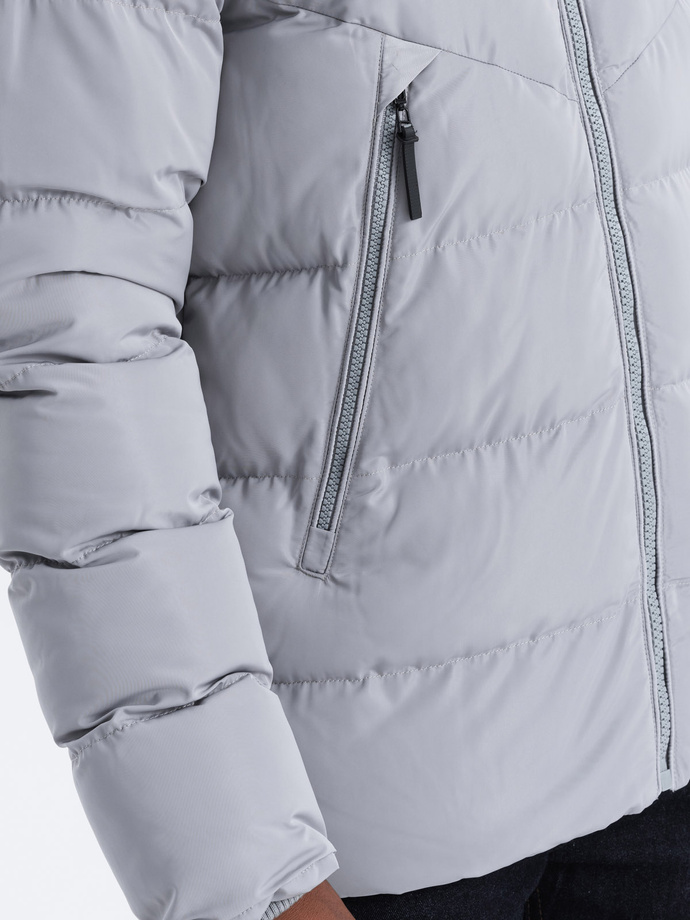 Men's winter jacket with unusual quilting - gray V6 OM-JAHP-0127