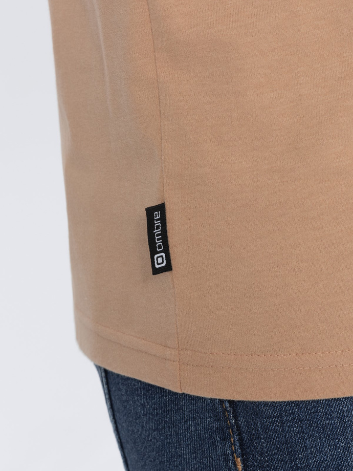 Tricou bărbătesc din bumbac cu imprimeu de buzunar - maro deschis V6 S1742