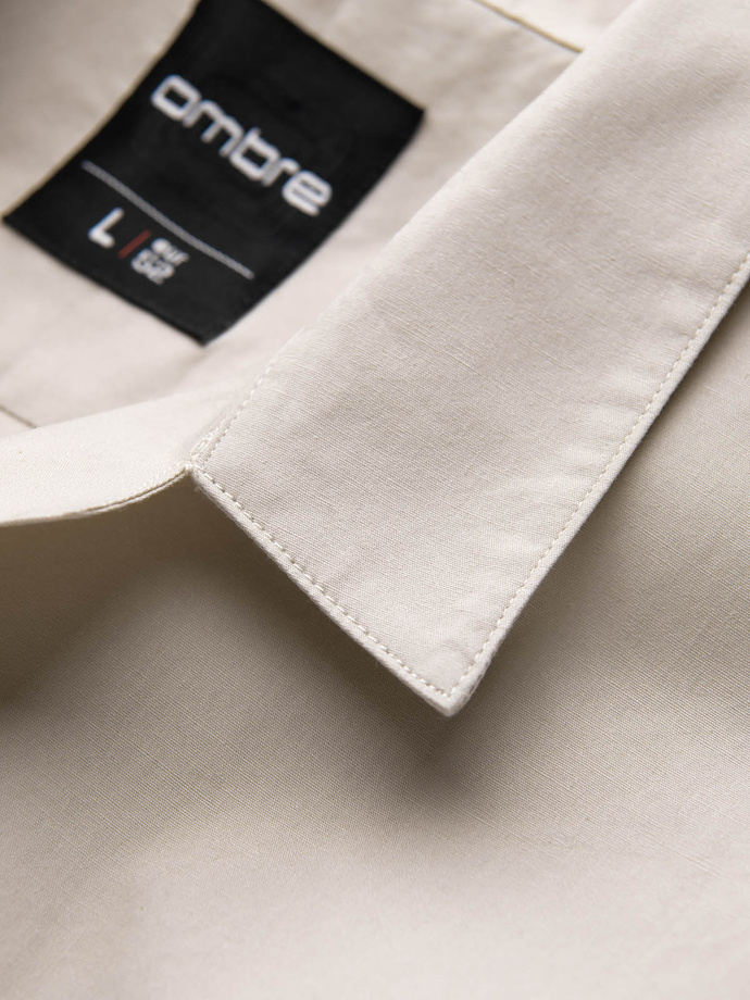 Men's short sleeve shirt with Cuban collar - cream V7 OM-SHSS-0168