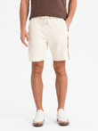 Men's sweat shorts with piping and drawstring waistband - cream V3 OM-SRSK-0156