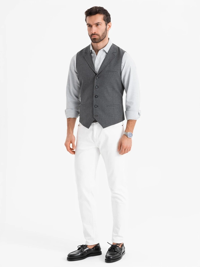 Pánská obleková vesta s límcem - grafitová V2 OM-BLZV-0109