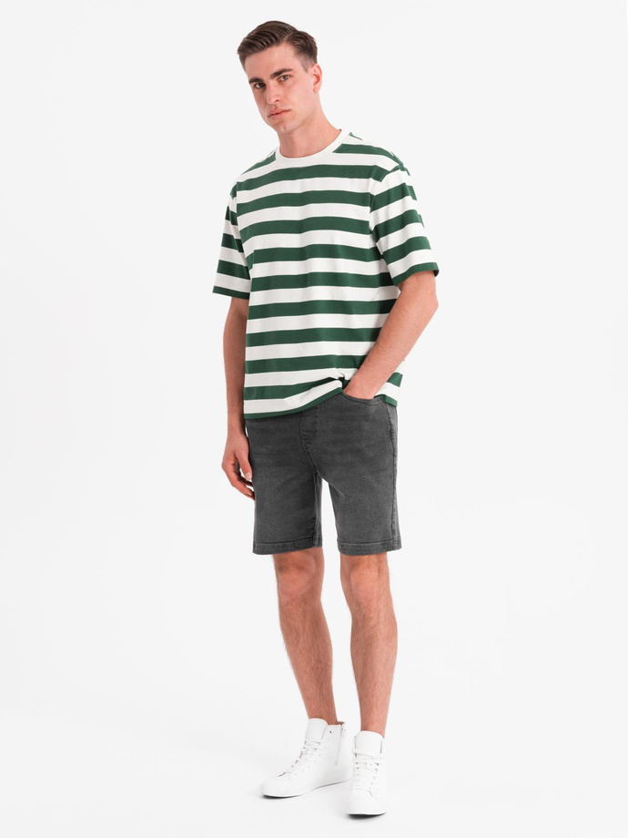 Pantaloni scurți casual pentru bărbați SLIM FIT jacquard knit - albastru marin V1 OM-SRCS-0168