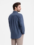 Vyriški medvilniniai REGULAR FIT marškiniai su kišenėmis - mėlyni V3 OM-SHCS-0147