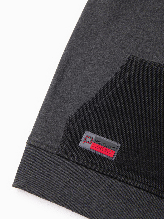 Pánska mikina s kapucňou z kombinovaného materiálu - graphite V2 OM-SSNZ-22FW-016