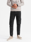 Pantaloni cargo din denim SLIM FIT cu efect decolorat - negru V2 OM-PADP-0176