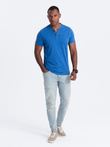 Men's t-shirt with round henley neckline - blue V2 OM-TSCT-0155