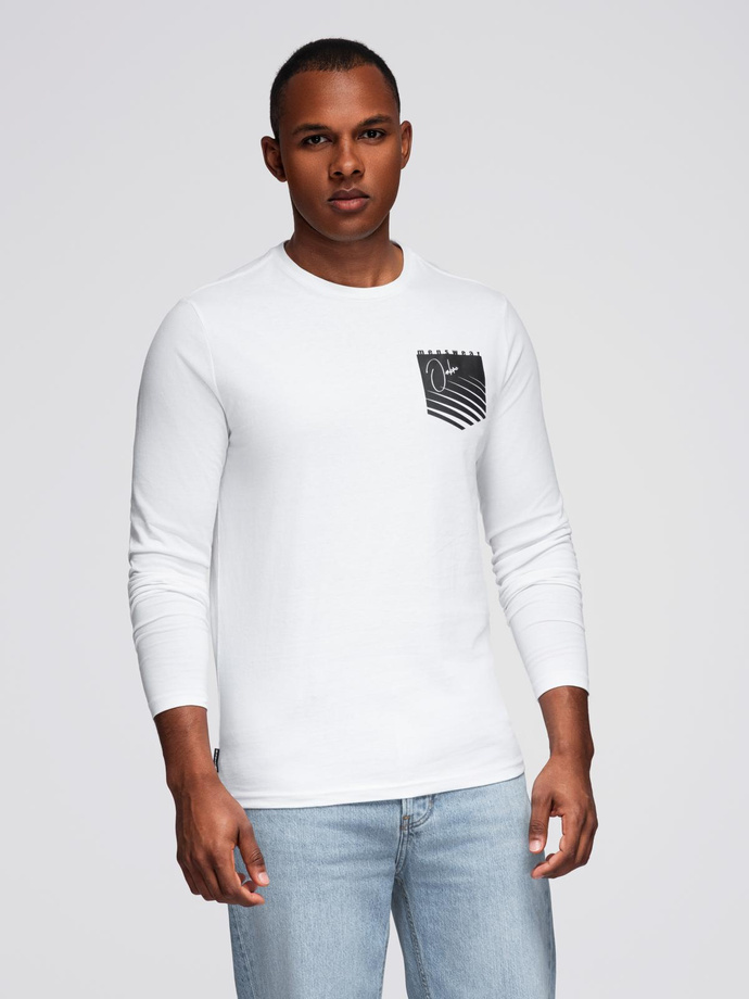 Mâneci lungi pentru bărbați cu mânecă lungă cu imprimeu de buzunar - alb V1 OM-LSPT-0118
