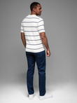 Men's horizontal striped viscose polo shirt - white and navy V2 OM-POSS-0145