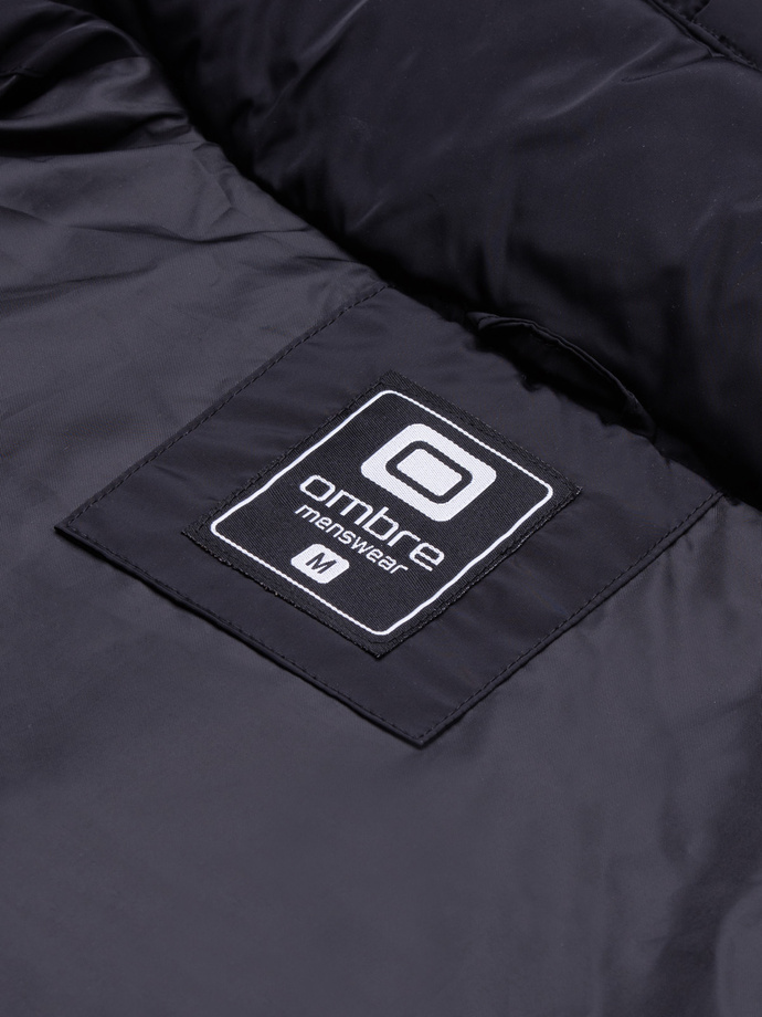 Men's winter jacket with unusual quilting - black V3 OM-JAHP-0127