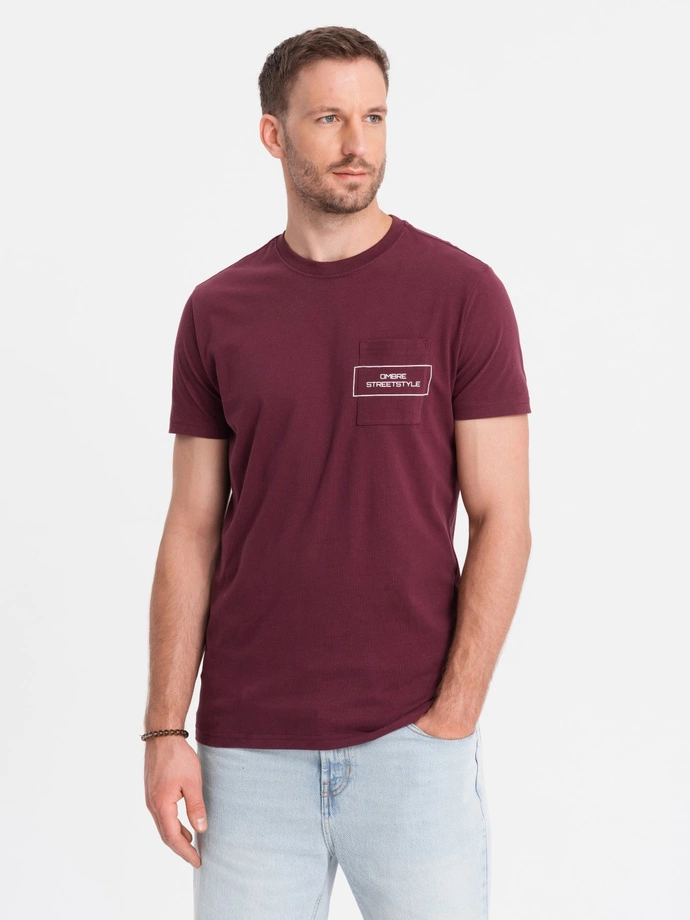 Men's Ombre Streetstyle cotton t-shirt with pocket print - maroon V3 OM-TSCT-0108