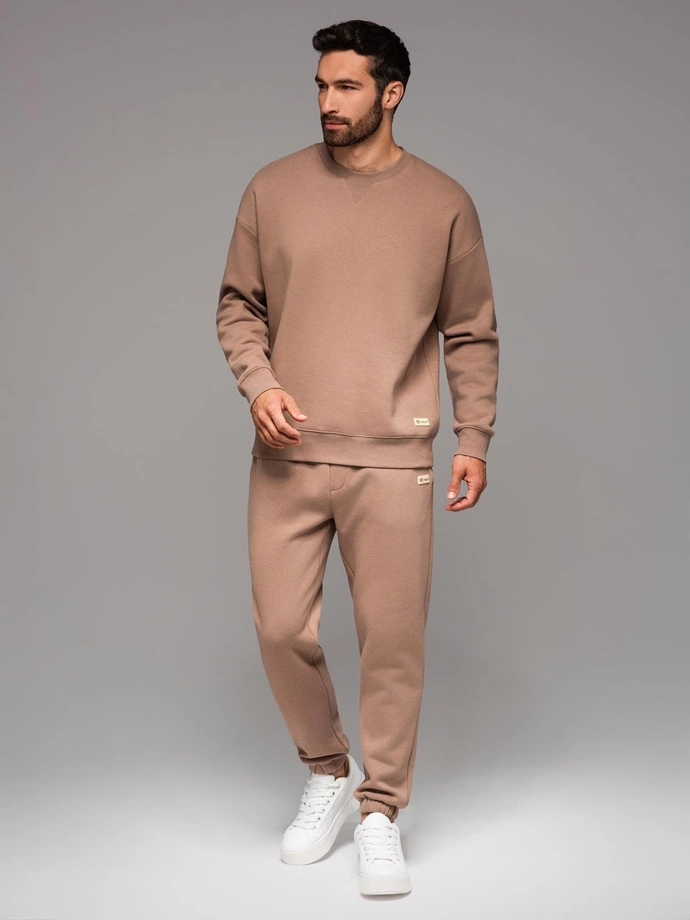 Set trening UNISEX în stil athleisure cu pantaloni și hanorac - maro V16 Z109