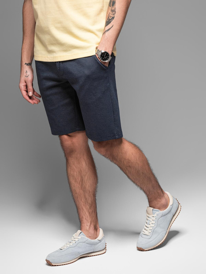Ležérne pánske šortky SLIM FIT zo žakárového úpletu - tmavomodré V1 OM-SRCS-0168