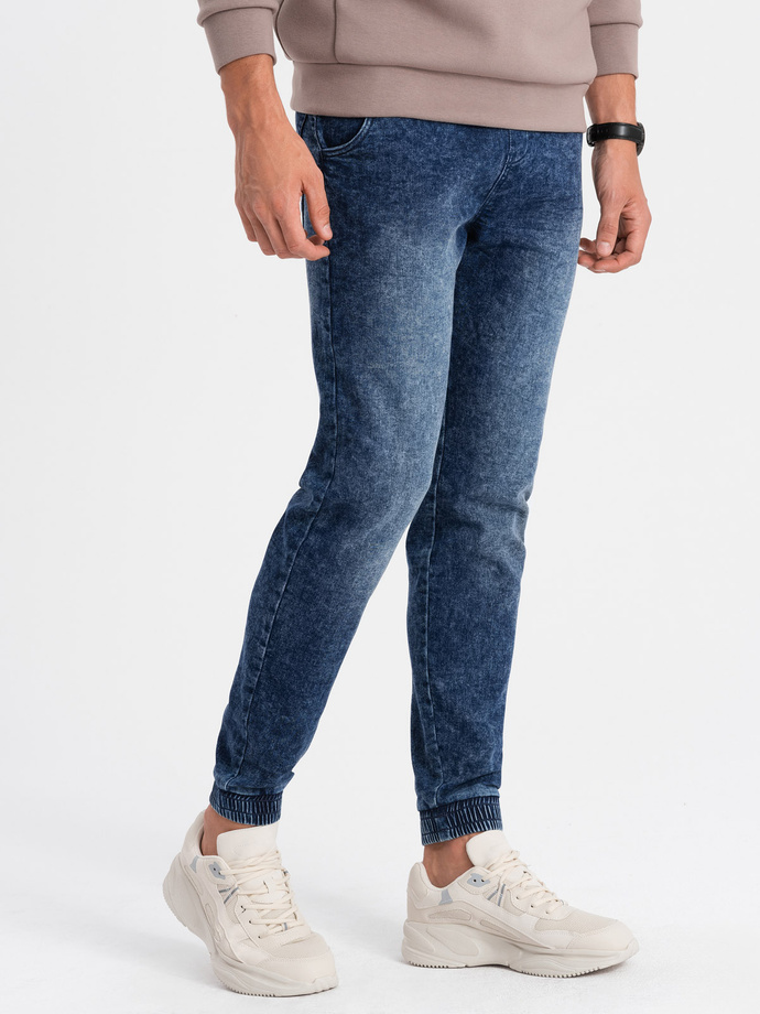 Pantaloni JOGGERY din denim marmorat pentru bărbați - albastru închis V1 OM-PADJ-0133