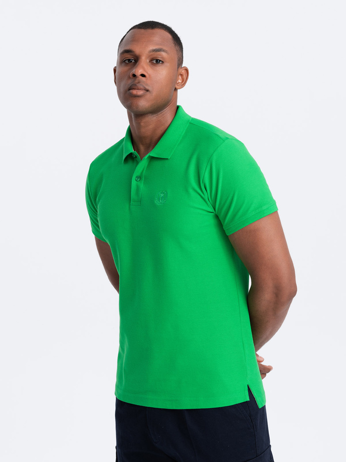 Tricou polo BASIC BASIC pentru bărbați, o singură culoare, din tricot piqué - verde neon V25 OM-POBS-0100