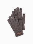 Men's knitted gloves with wool - brown melange V2 OM-ACGL-0110