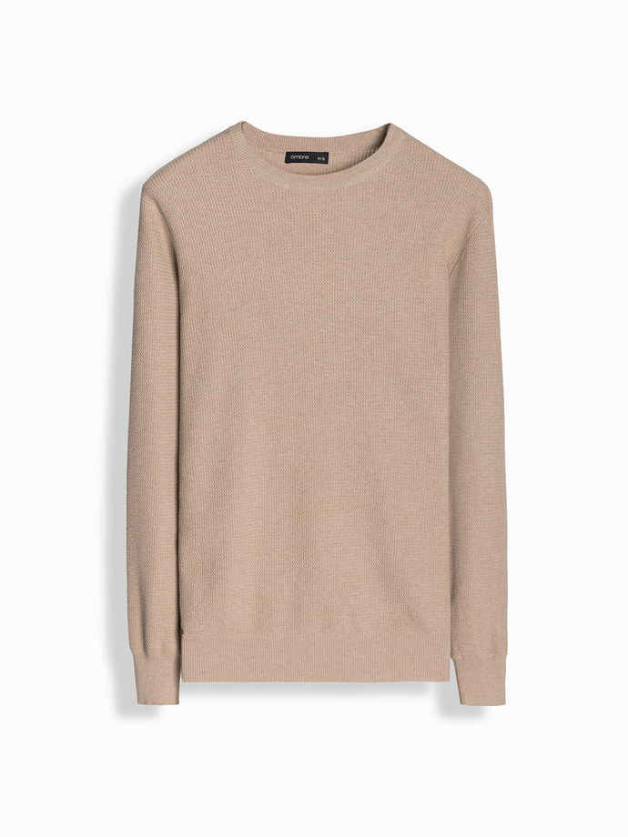 Men's mélange structured knit sweater - sand V3 OM-SWSW-0142