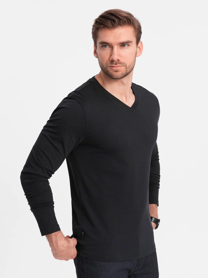 Men's unprinted longsleeve with a crew neckline - black V6 OM-LSBL-0108