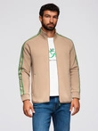 Men's unbuttoned sweatshirt with piping and high collar - brown V1 OM-SSZP-0224