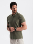 Men's BASIC single-color pique knit polo shirt - dark olive green V6 OM-POBS-0100