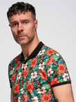Cotton polo shirt with floral print - black V2 OM-POSS-0149
