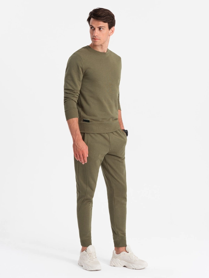 Set trening din bumbac pentru bărbați BASIC - hanorac + pantaloni sport - olive V2 Z84