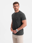 Men's casual t-shirt with pocket patch - graphite V11 OM-TSCT-0109