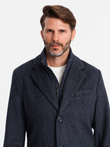 Unzipped men's wool coat - navy blue V1 OM-COWC-0121