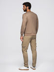 Classic men's sweatshirt with round neckline - light brown V3 OM-SSNZ-0243