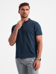 Men's polo shirt with zippered collar - navy blue V7 OM-POSS-0132