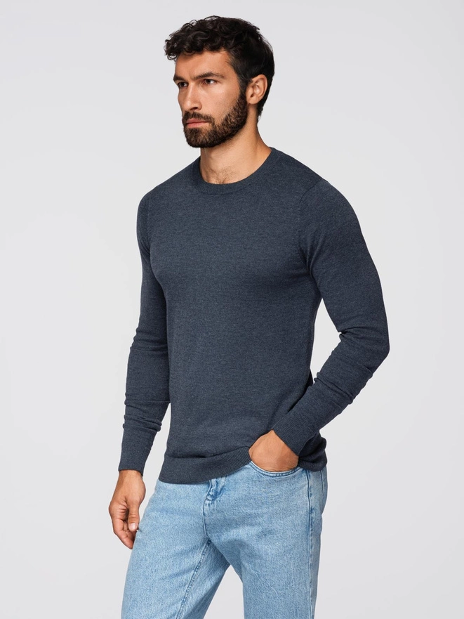 BASIC men's viscose classic sweater with round neckline - navy blue melange V16 OM-SWBS-0106