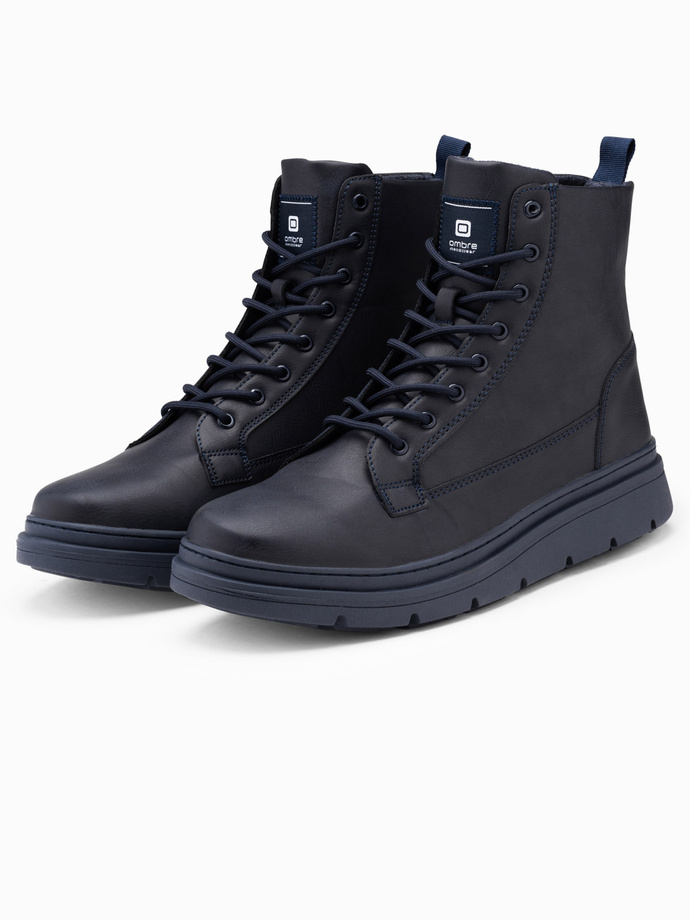 Unicolour pánské vysoké boty s ozdobným prošíváním - tmavě modré V4 OM-FOBO-0133