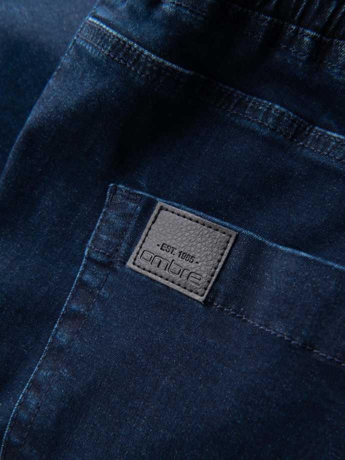Men's denim joggers with piping - dark blue V4 OM-PADJ-0156