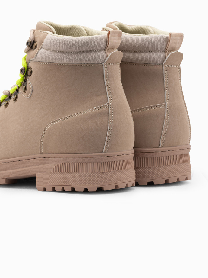 Vyriški žieminiai žygio batai su kontrastingais raišteliais - smėlio spalvos V1 OM-FOBO-0132