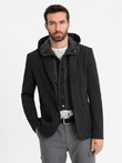 Men's jacket with high collar and hood - black V2 OM-BLZB-0133