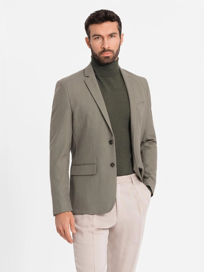 Men's elegant SLIM FIT jacket with rayon - olive V5 OM-BLZB-0135 