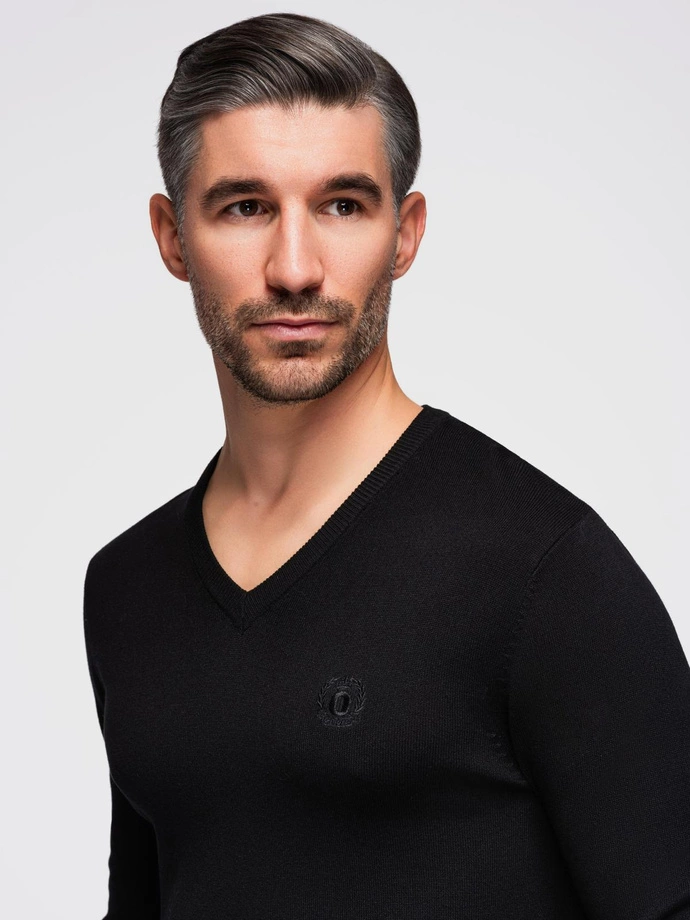Elegant men's sweater with a v-neck - black V1 OM-SWBS-0107