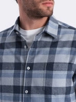 Men's plaid flannel shirt - blue-gray V1 OM-SHCS-0150