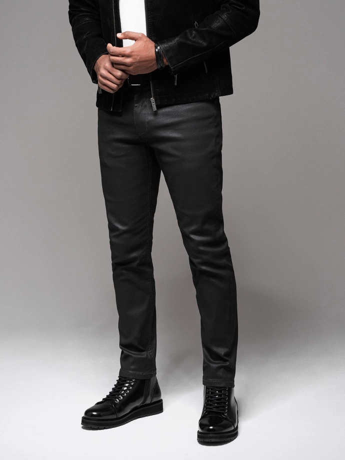 Men's waxed denim SLIM FIT pants - black V3 OM-PADP-0149